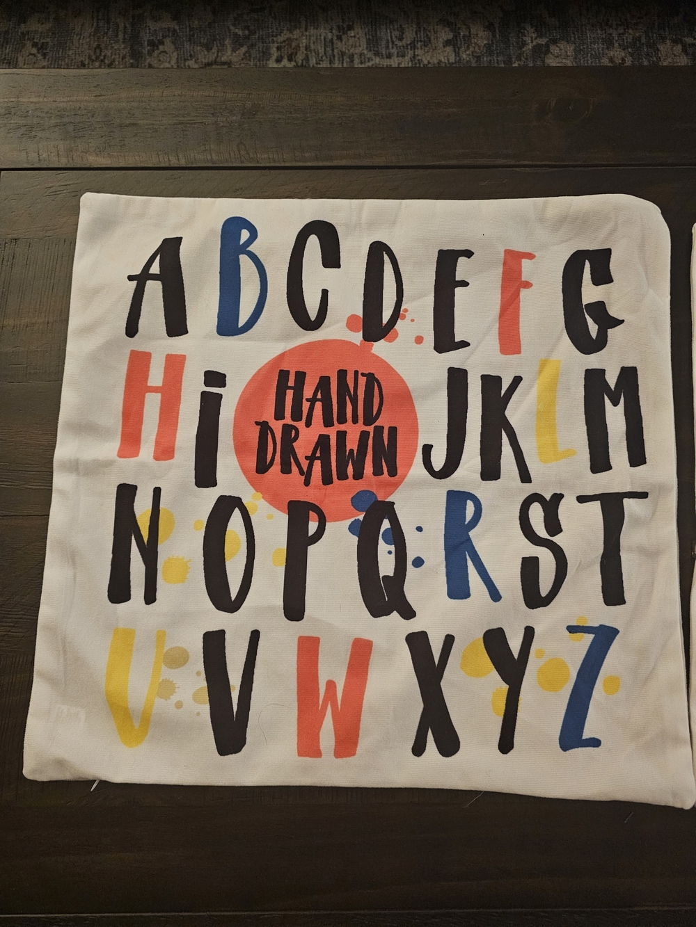 Hand Drawn Alphabet Decorative Pillow Covers in White with Multicolor Letters
